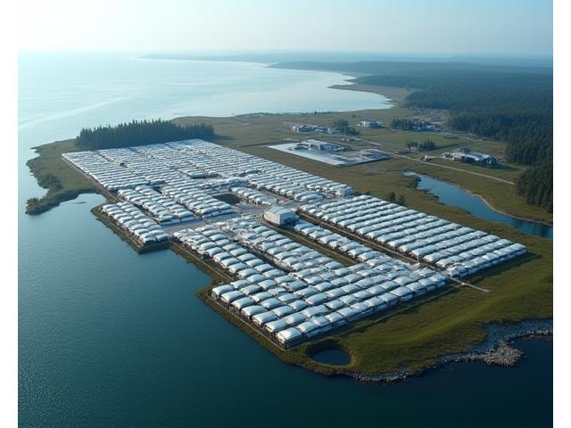 Aerial view of expanded aquaculture facility in Prince Edward Island demonstrating growth